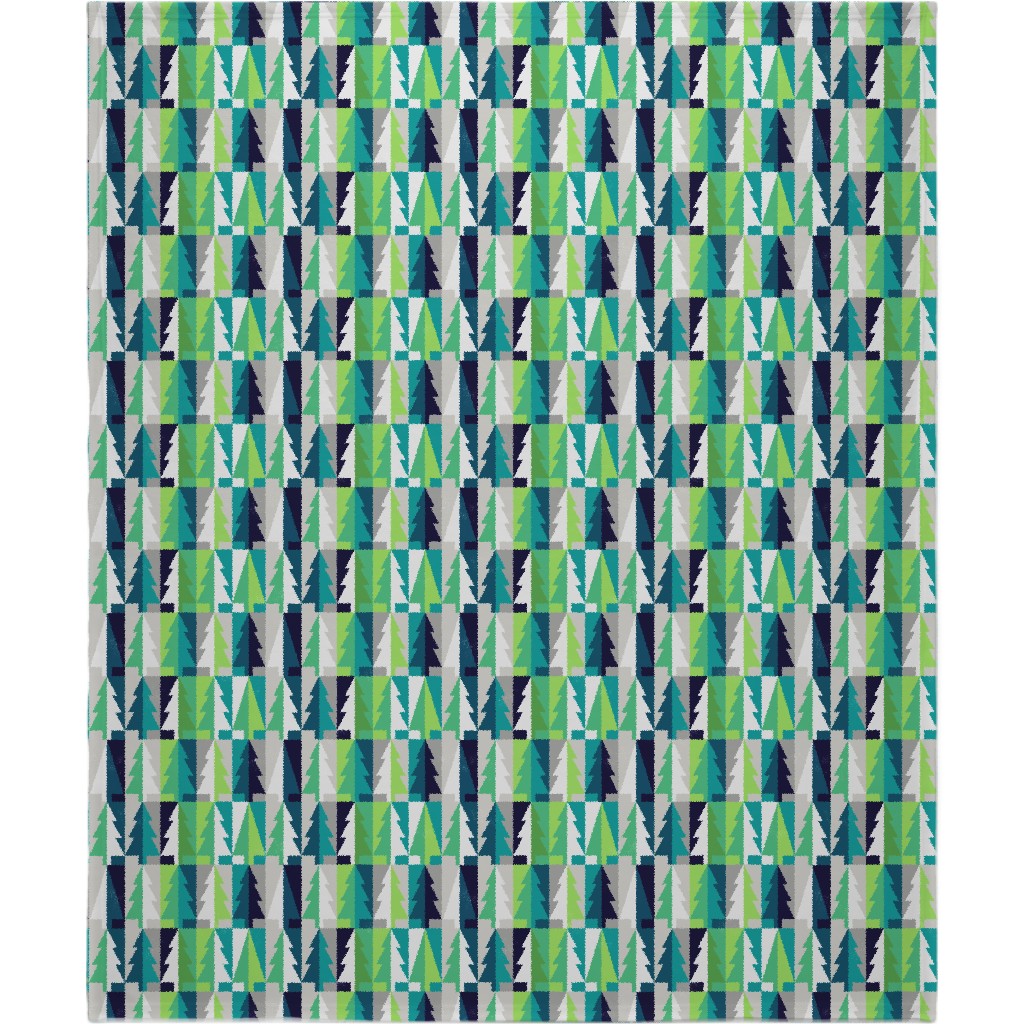 Winter Pine Tree Forest - Green Blanket, Sherpa, 50x60, Green, Classic Green
