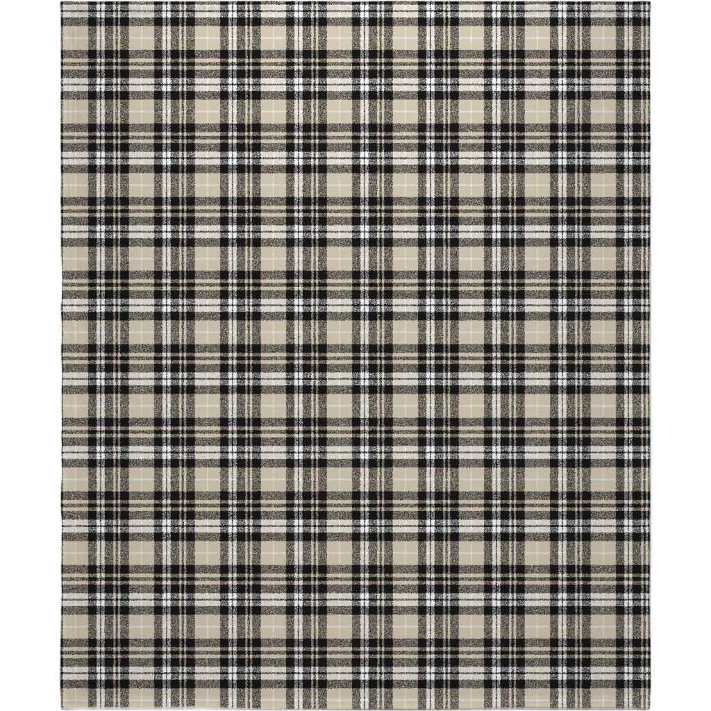 Fall Plaid Blanket, Sherpa, 50x60, Beige, Black
