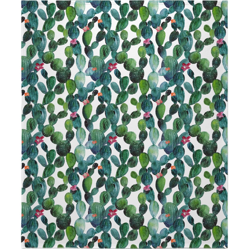 Cactuses - Green Blanket, Sherpa, 50x60, Green, Classic Green