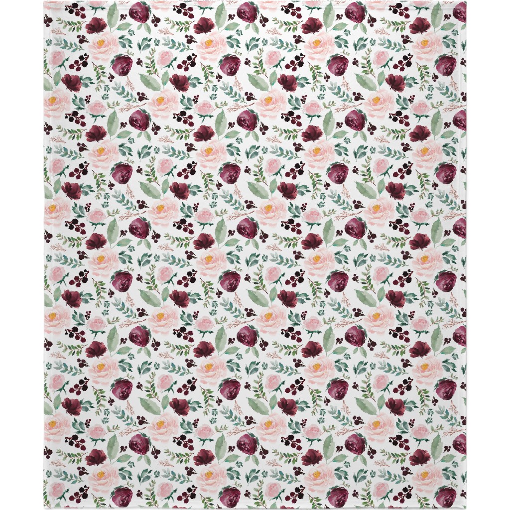 Wild At Heart Florals on White Blanket, Sherpa, 50x60, Pink