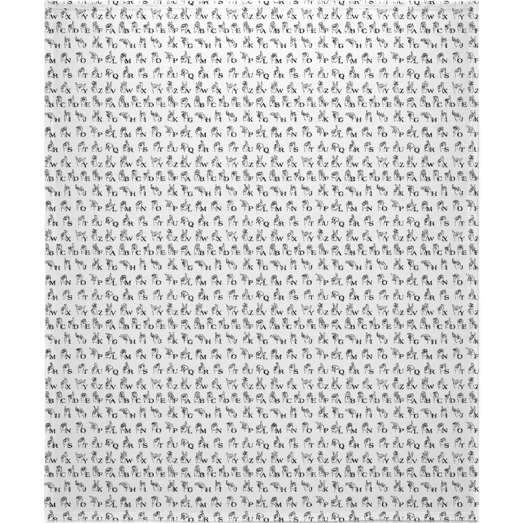 Sign Language Alphabet Blanket, Sherpa, 50x60, White, White