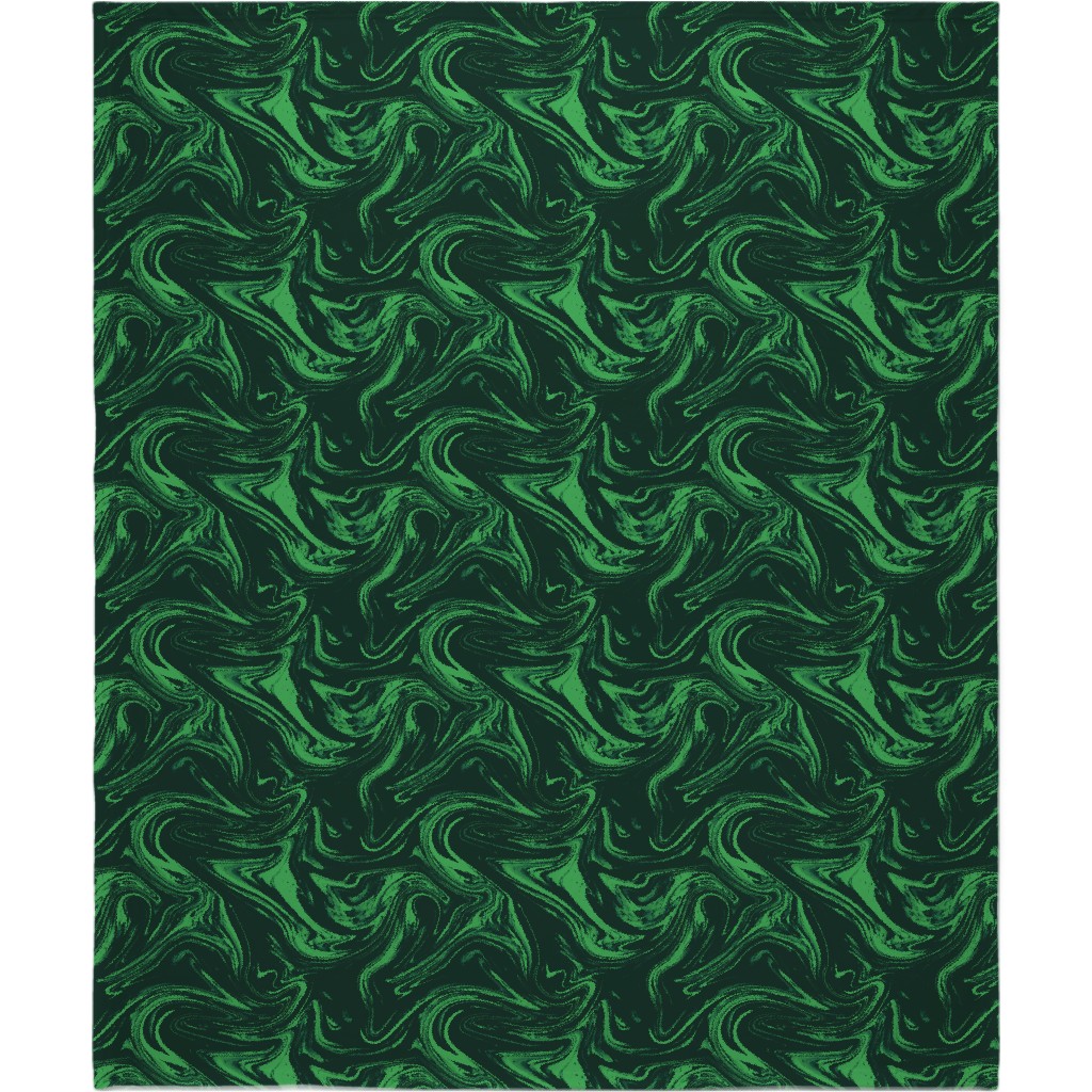 Marbled Paper - Deep Emerald Blanket, Sherpa, 50x60, Green