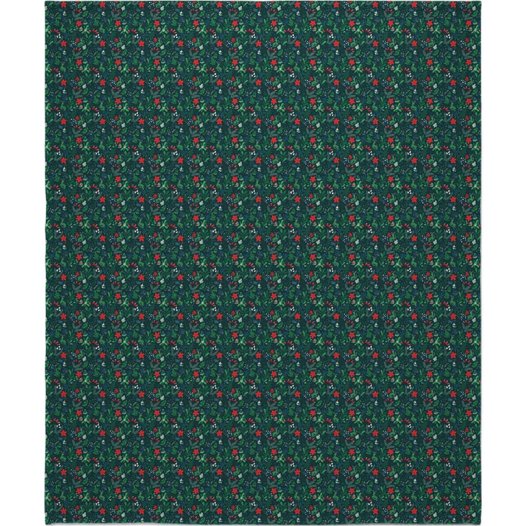 Merry Christmas Floral - Dark Blanket, Sherpa, 50x60, Green
