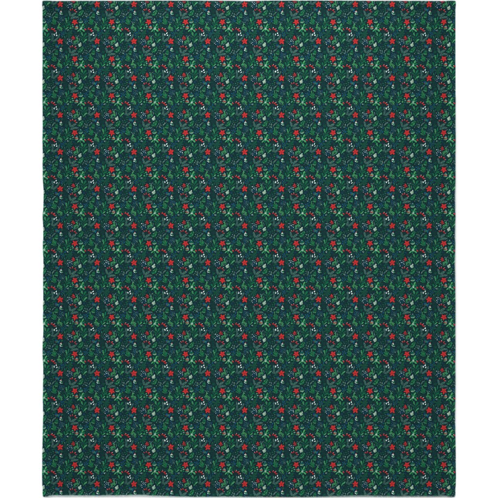 Merry Christmas Floral - Dark Blanket, Sherpa, 50x60, Green