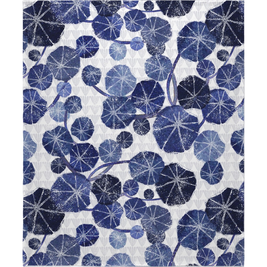 Art Deco Inspired Leaves - Blue Blanket, Sherpa, 50x60, Blue, True Blue