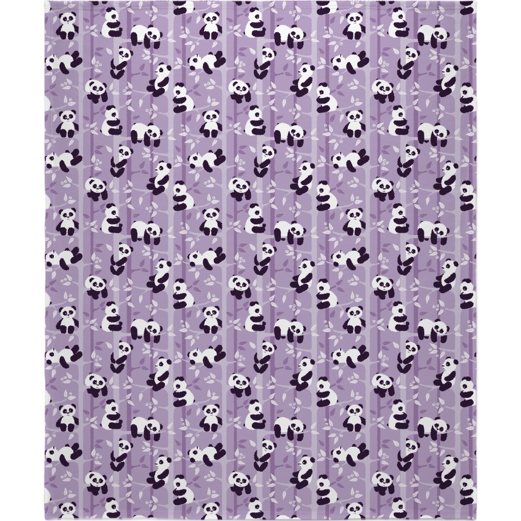 Pandas and Bamboo Blanket, Sherpa, 50x60, Purple, Iris