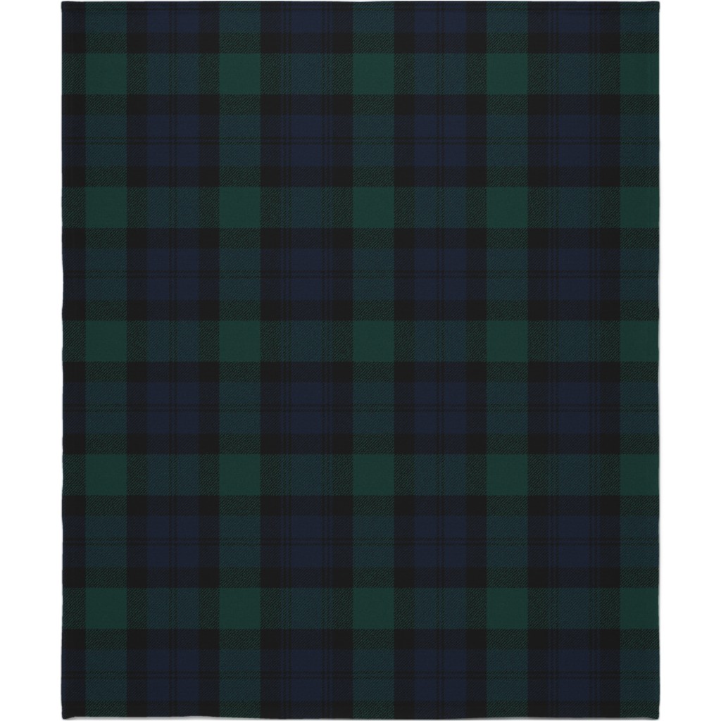 Blackwatch Tartan - Black Blanket, Sherpa, 50x60, Black, Black
