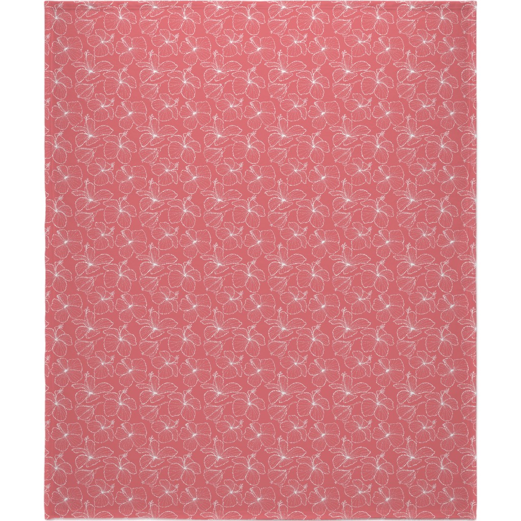 Hibiscus Line Art - Pink Blanket, Sherpa, 50x60, Pink, Bright Pink