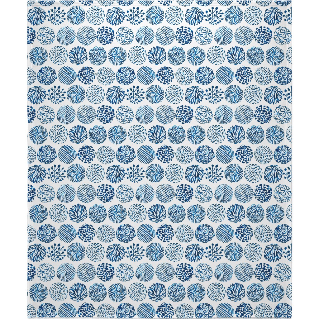 Watercolor Circles of Nature - Blue Blanket, Sherpa, 50x60, Blue