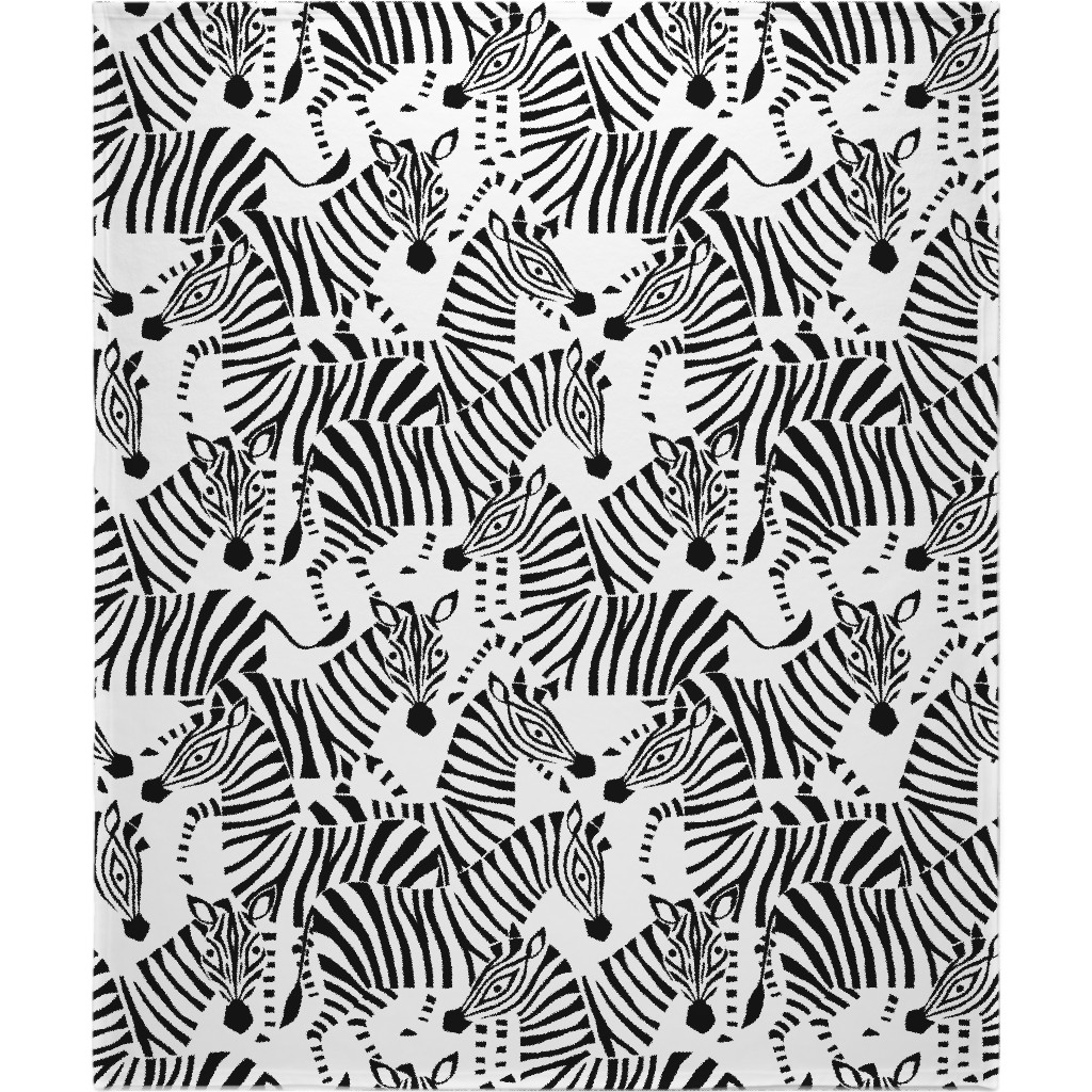 Zebra - Black and White Blanket, Sherpa, 50x60, Black
