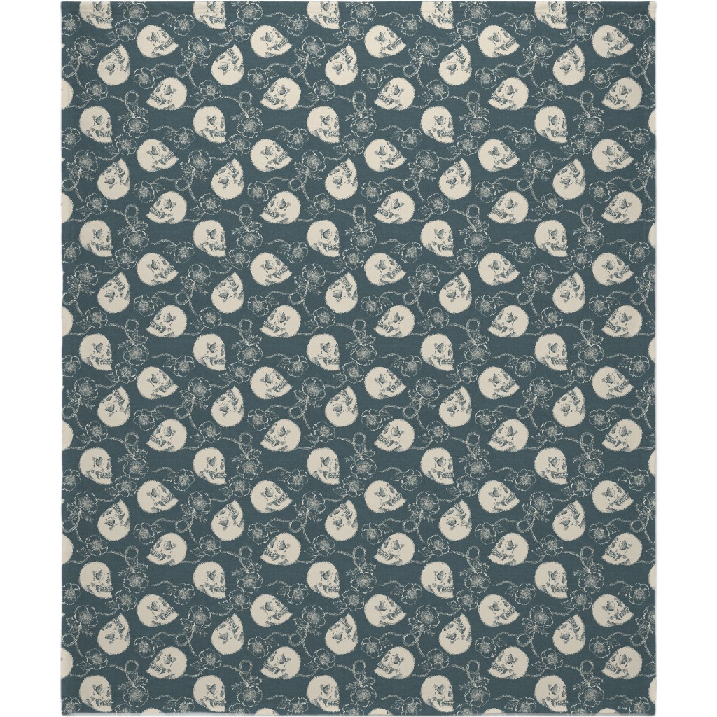Skulls and Anemones - Grey Blanket, Sherpa, 50x60, Gray