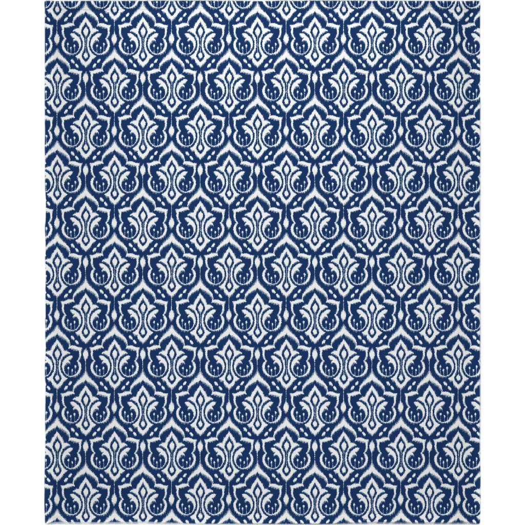 Ikat Damask - Midnight Navy Blanket, Sherpa, 50x60, Blue, True Blue