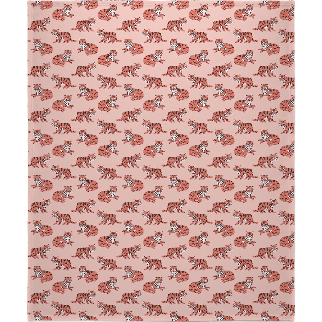 Jungle Tigers - Blush and Coral Blanket, Sherpa, 50x60, Pink, Bright Pink