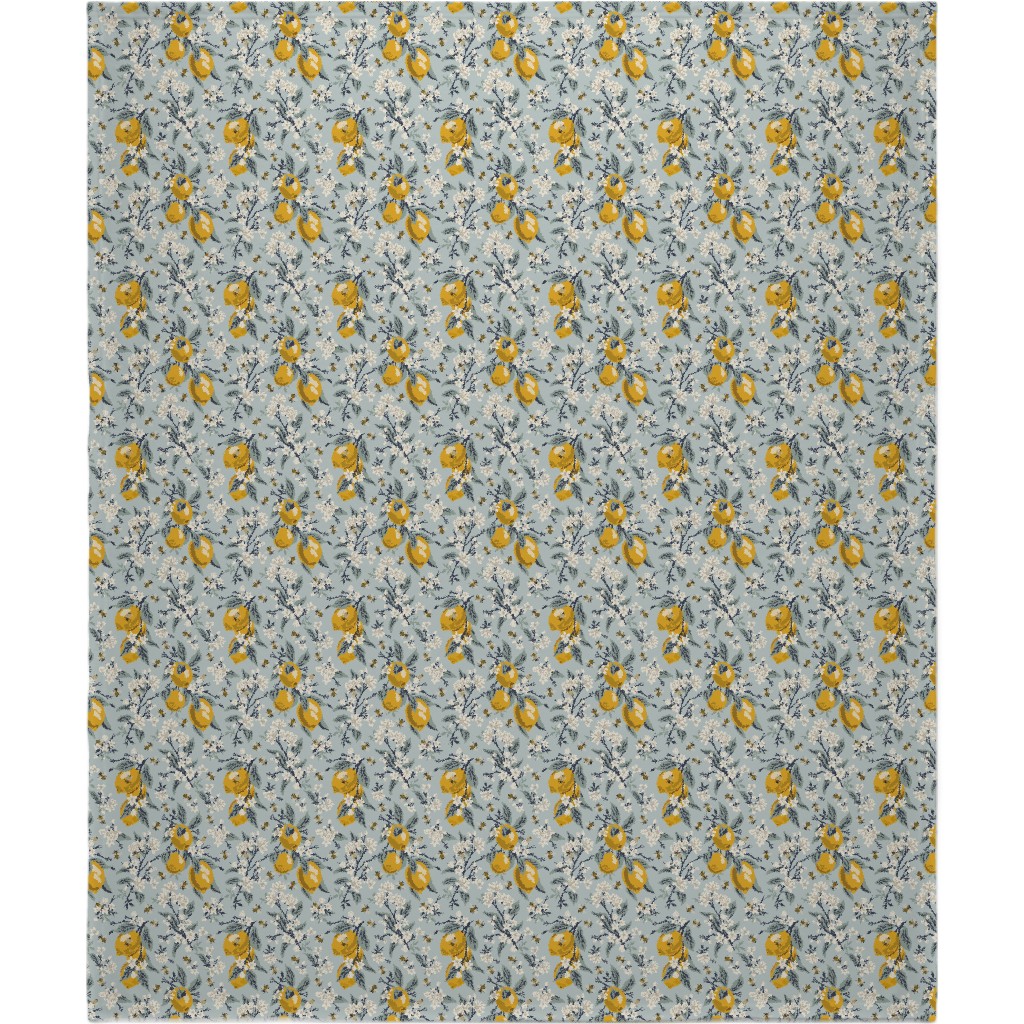 Bees, Blossoms & Lemons - Blue Blanket, Sherpa, 50x60, Blue, True Blue