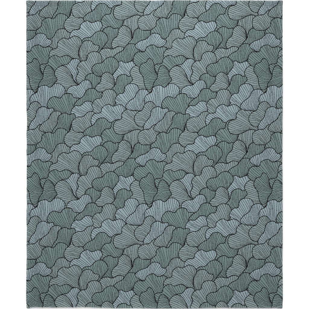 Layered Ginko Leaves Blanket, Sherpa, 50x60, Green, Classic Green