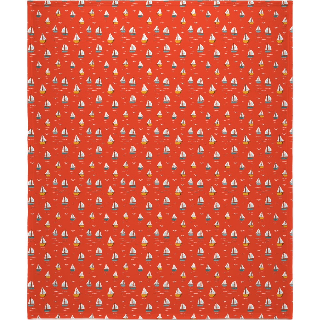 Sailboats Blanket, Sherpa, 50x60, Red, New Year