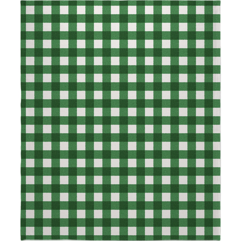 Gingham Linen - Green Blanket, Sherpa, 50x60, Green, Classic Green