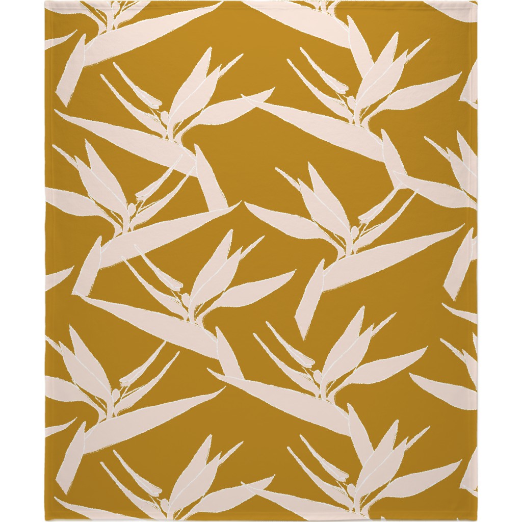 Birds of Paradise - Mustard and Pale Peach Blanket, Sherpa, 50x60, Yellow