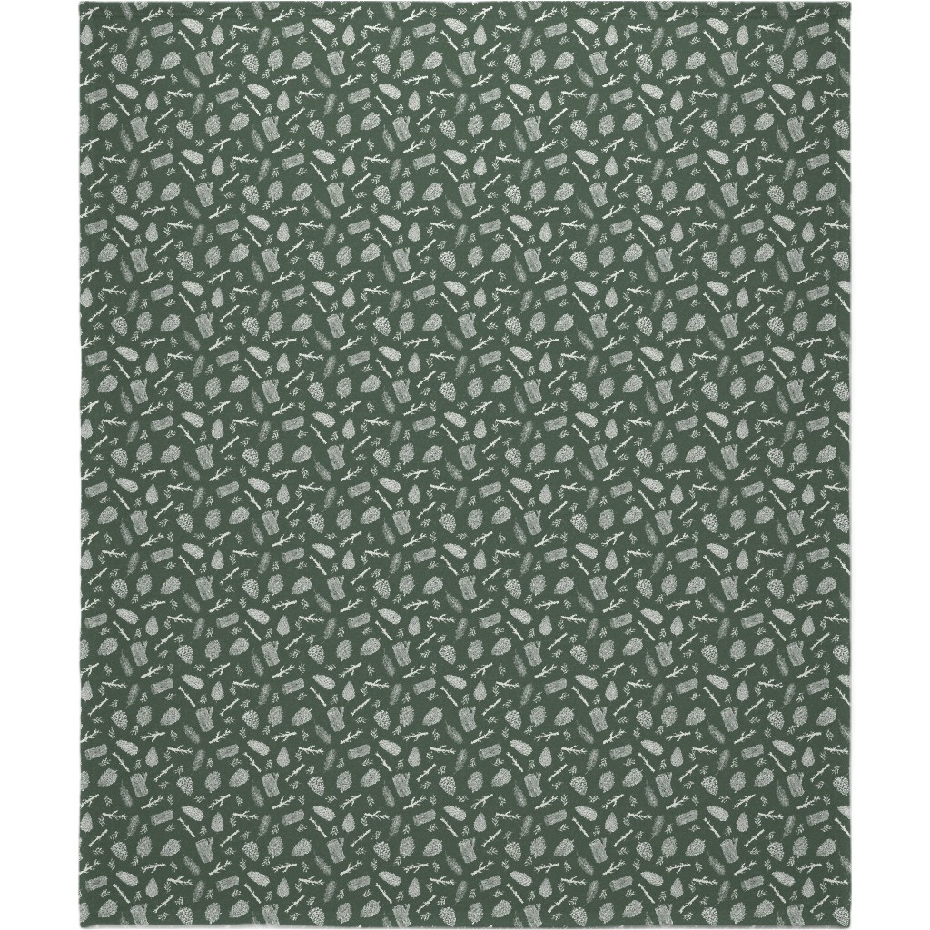 Pinecones - Hunter Green Blanket, Sherpa, 50x60, Green