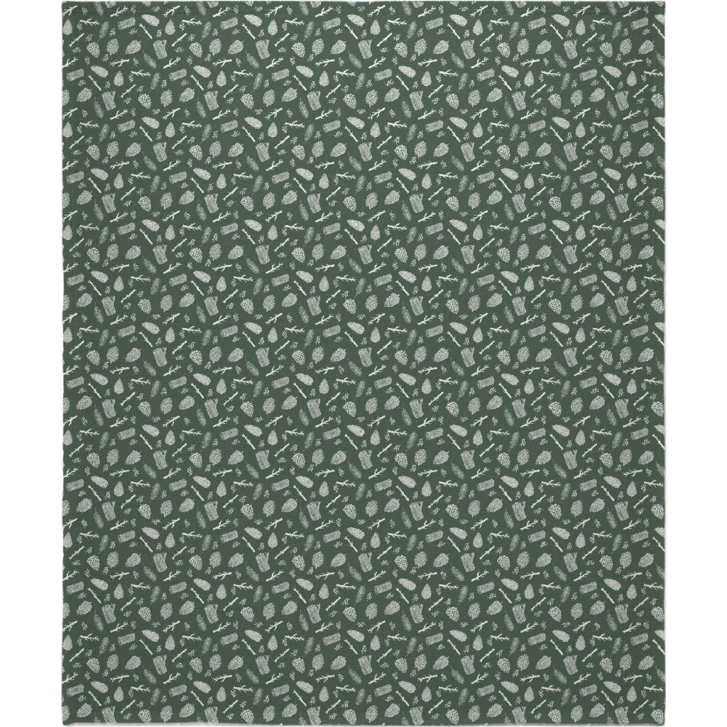 Pinecones - Hunter Green Blanket, Sherpa, 50x60, Green
