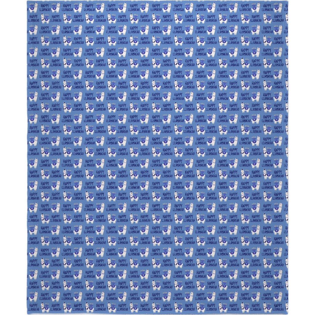 Happy Llamakah on Blue Blanket, Sherpa, 50x60, Blue, True Blue