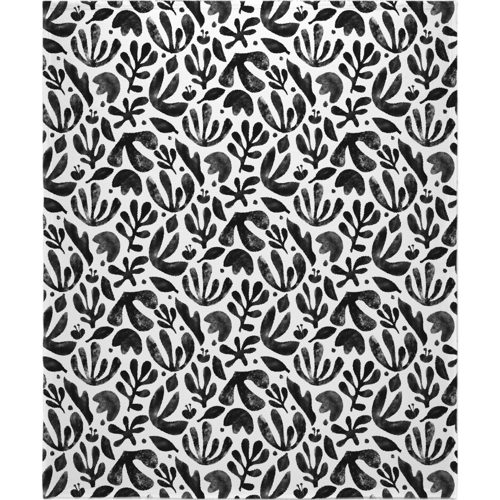 Flower Cutouts - Light Blanket, Sherpa, 50x60, Black