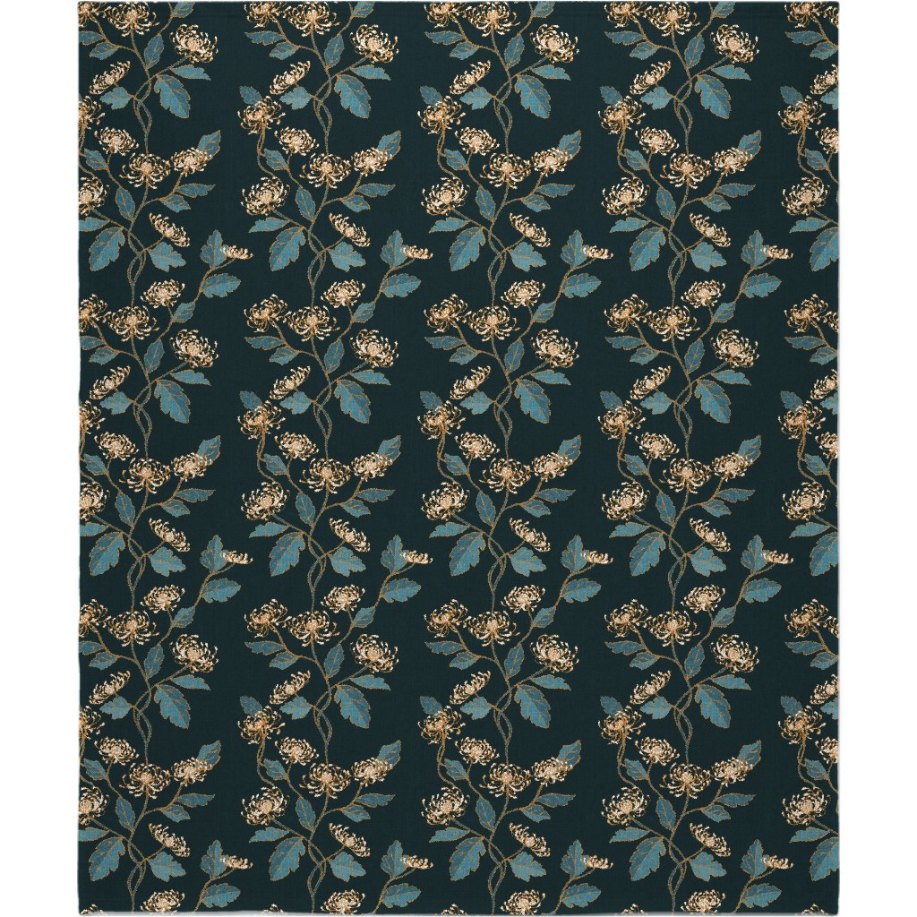 Chrysanthemum Nouveau Blanket, Sherpa, 50x60, Blue