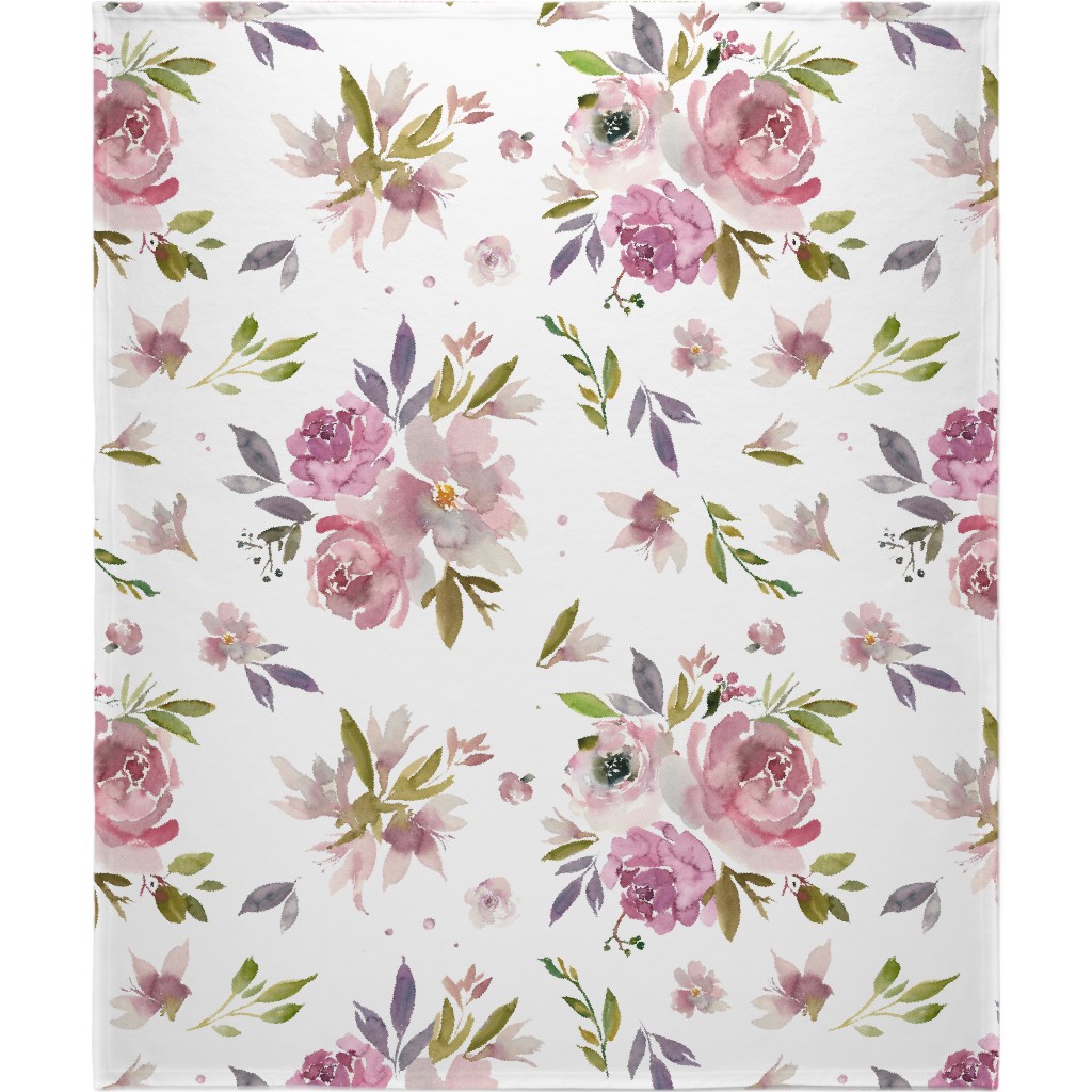 Watercolor Mauve Floral - Pink and Purple Blanket, Sherpa, 50x60, Pink