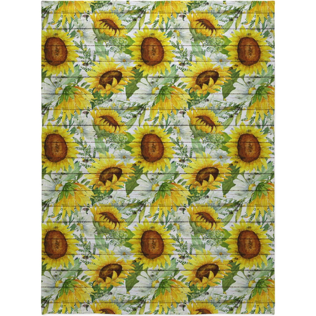 Watercolor Sunflowers and Daisies - Multi Blanket, Fleece, 60x80, Multicolor