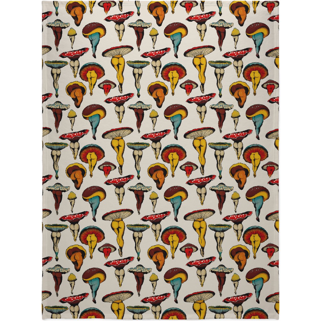 Sexy Mushrooms - Multi on Off White Blanket, Fleece, 60x80, Multicolor
