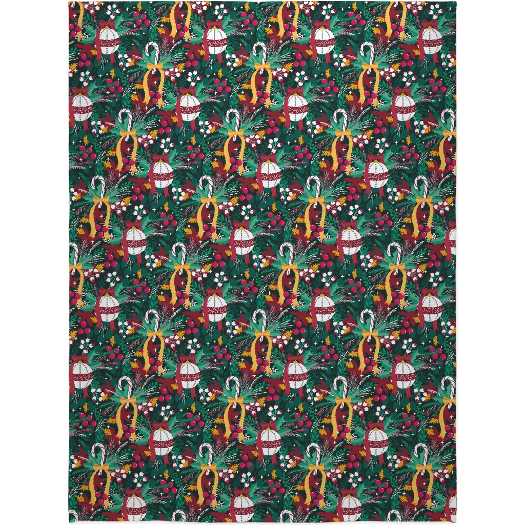 Christmas Tree Ornaments and Candy Candy - Multi Blanket, Fleece, 60x80, Multicolor
