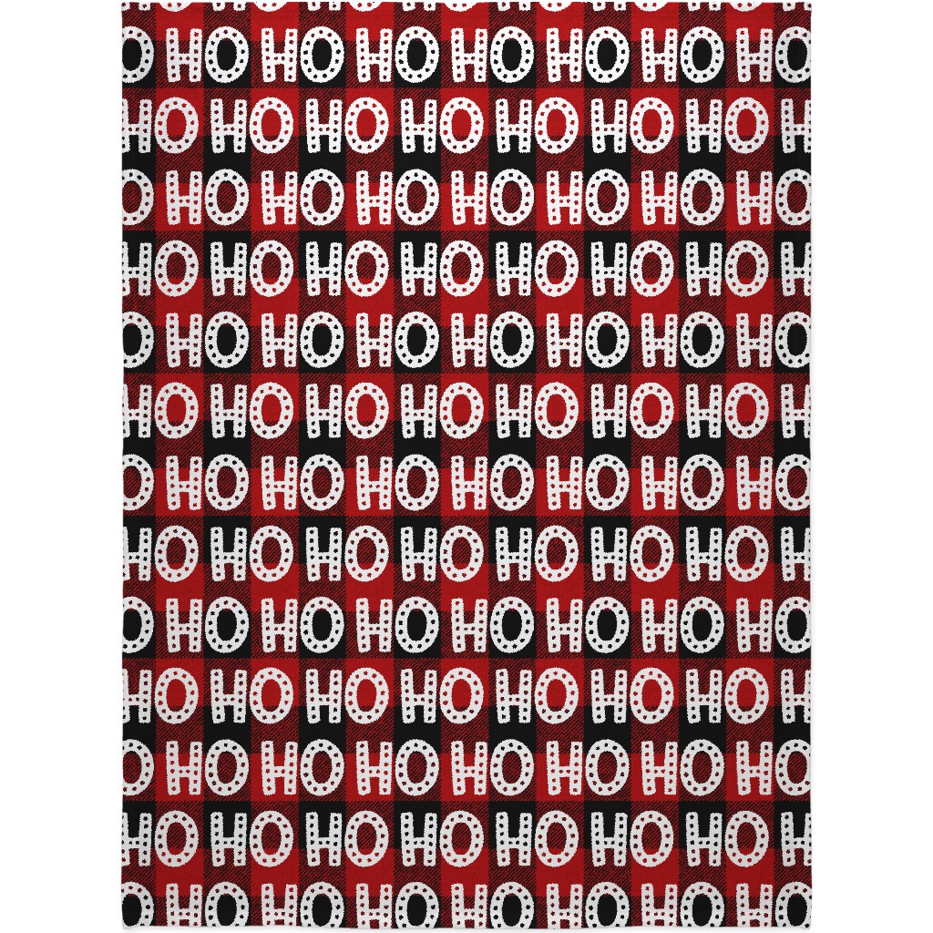 Buffalo Plaid Ho Ho Ho - Red and Black Blanket, Fleece, 60x80, Red