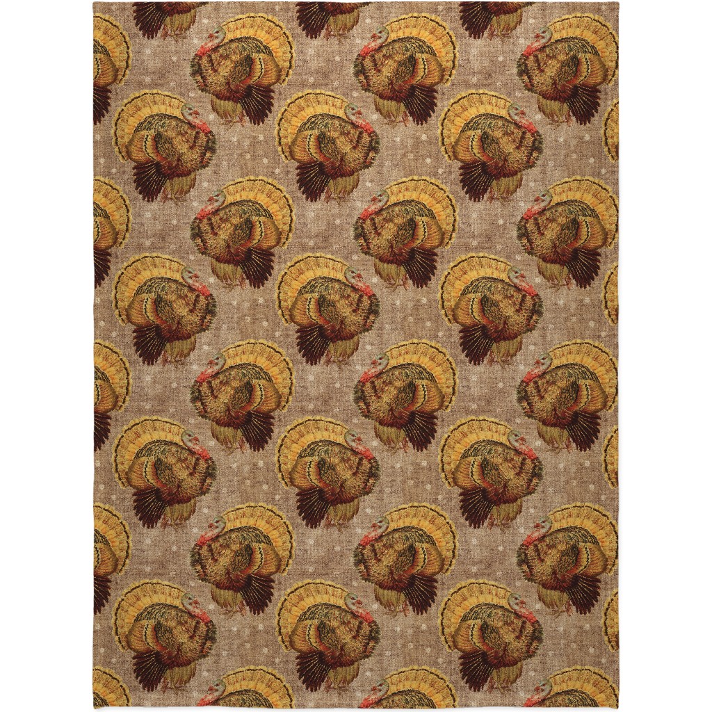 Vintage Turkey - Burlap Blanket, Fleece, 60x80, Brown, Brown