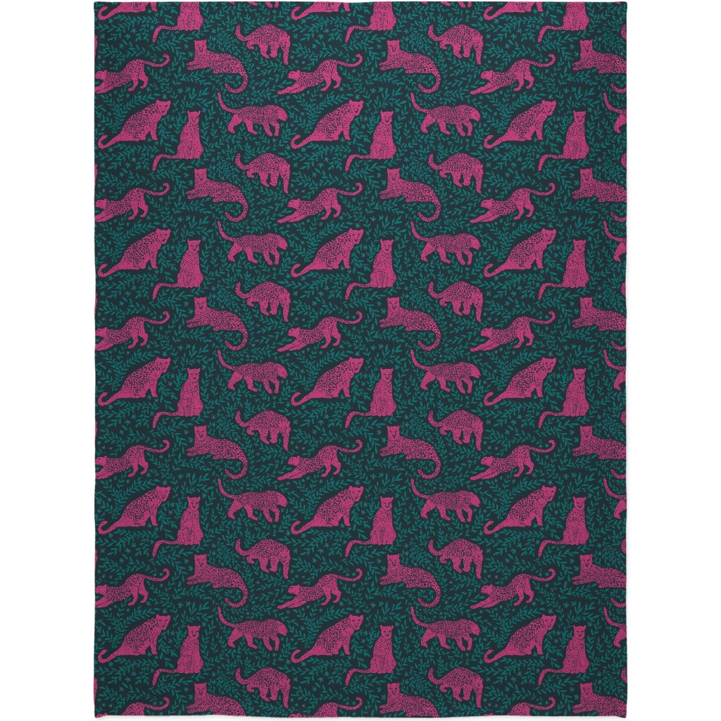 Jungle Cat Blanket, Fleece, 60x80, Pink, Silhouette