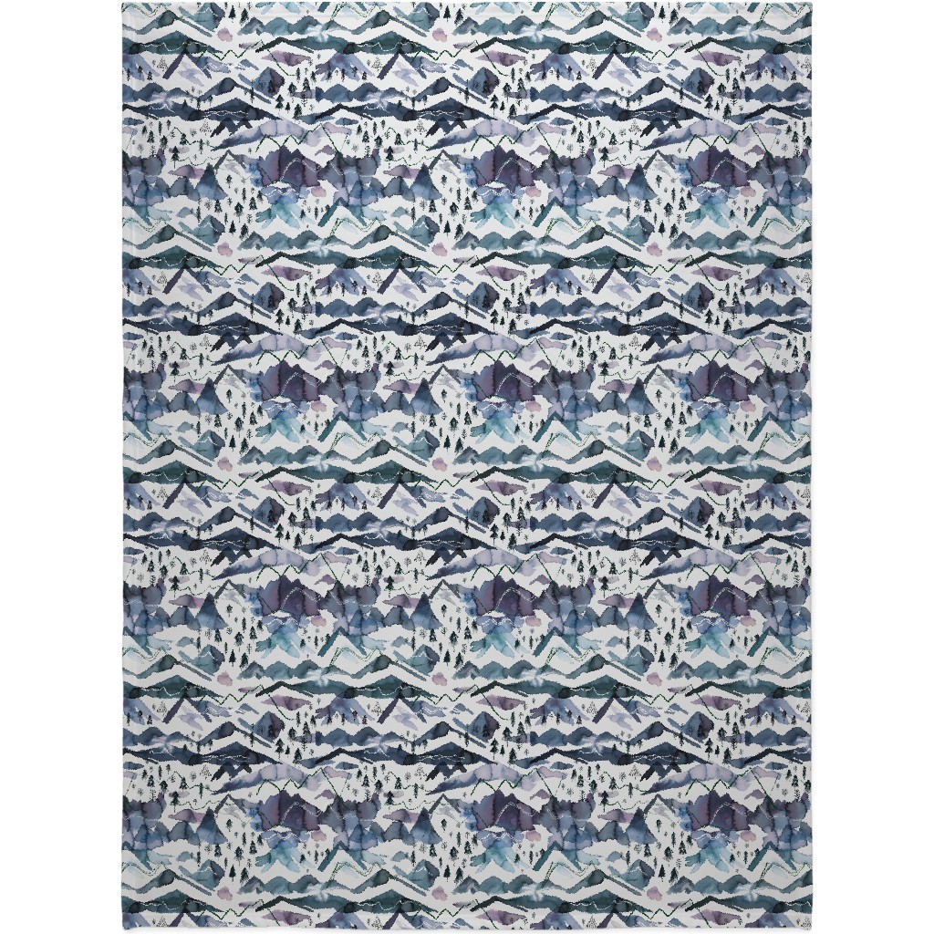 Watercolor Mountains Landscape - Blue Blanket, Fleece, 60x80, Blue