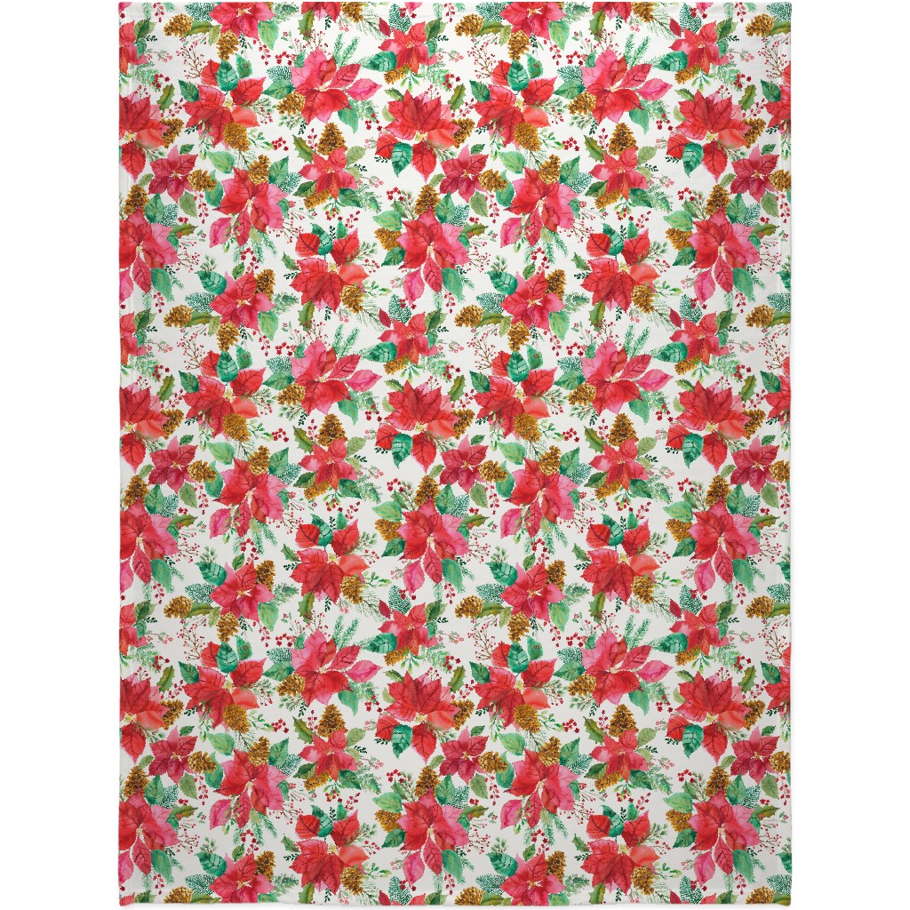 Poinsettias Christmas Flower Bouquets - Red Blanket, Fleece, 60x80, Red