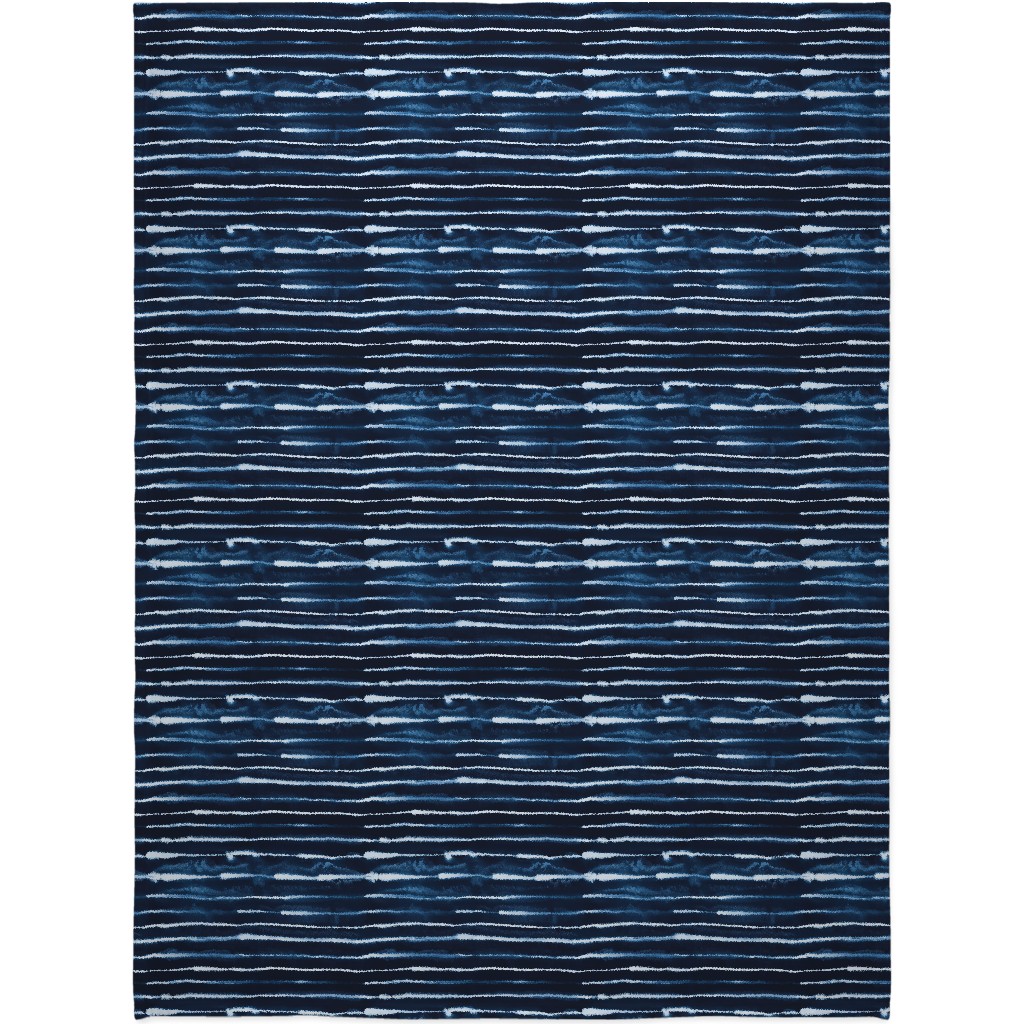 Ikat Watercolor Stripes - Navy Blanket, Fleece, 60x80, Blue