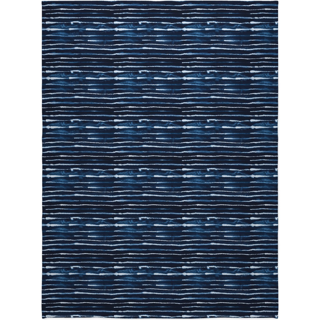 Ikat Watercolor Stripes - Navy Blanket, Fleece, 60x80, Blue, True Blue
