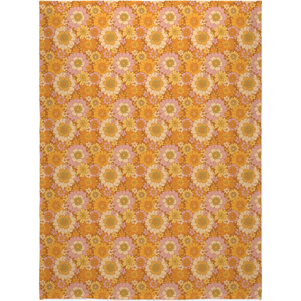 Avery Retro Floral Blanket, Fleece, 60x80, Orange