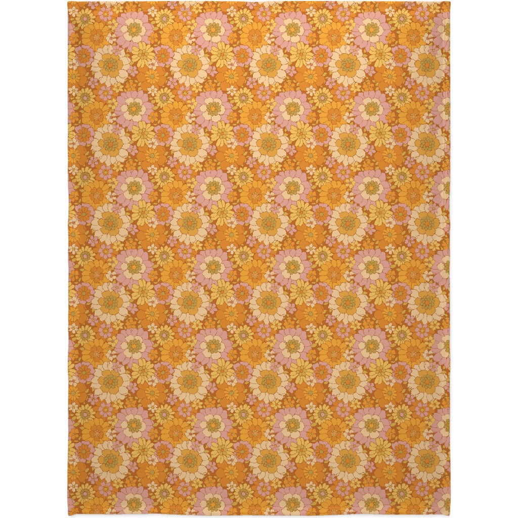 Avery Retro Floral Blanket, Fleece, 60x80, Orange