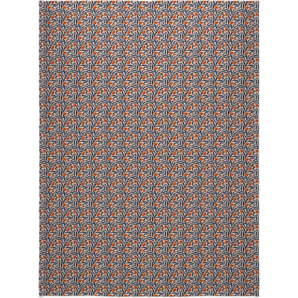 Poppy Flower - Blue and Orange Blanket, Fleece, 60x80, Blue