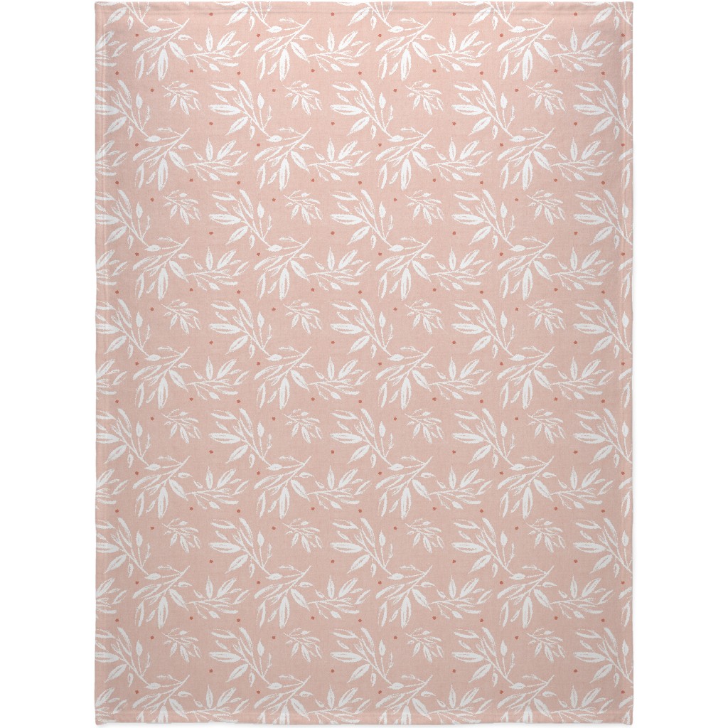 Zen Botanical Leaves - Blush Pink Blanket, Fleece, 60x80, Pink