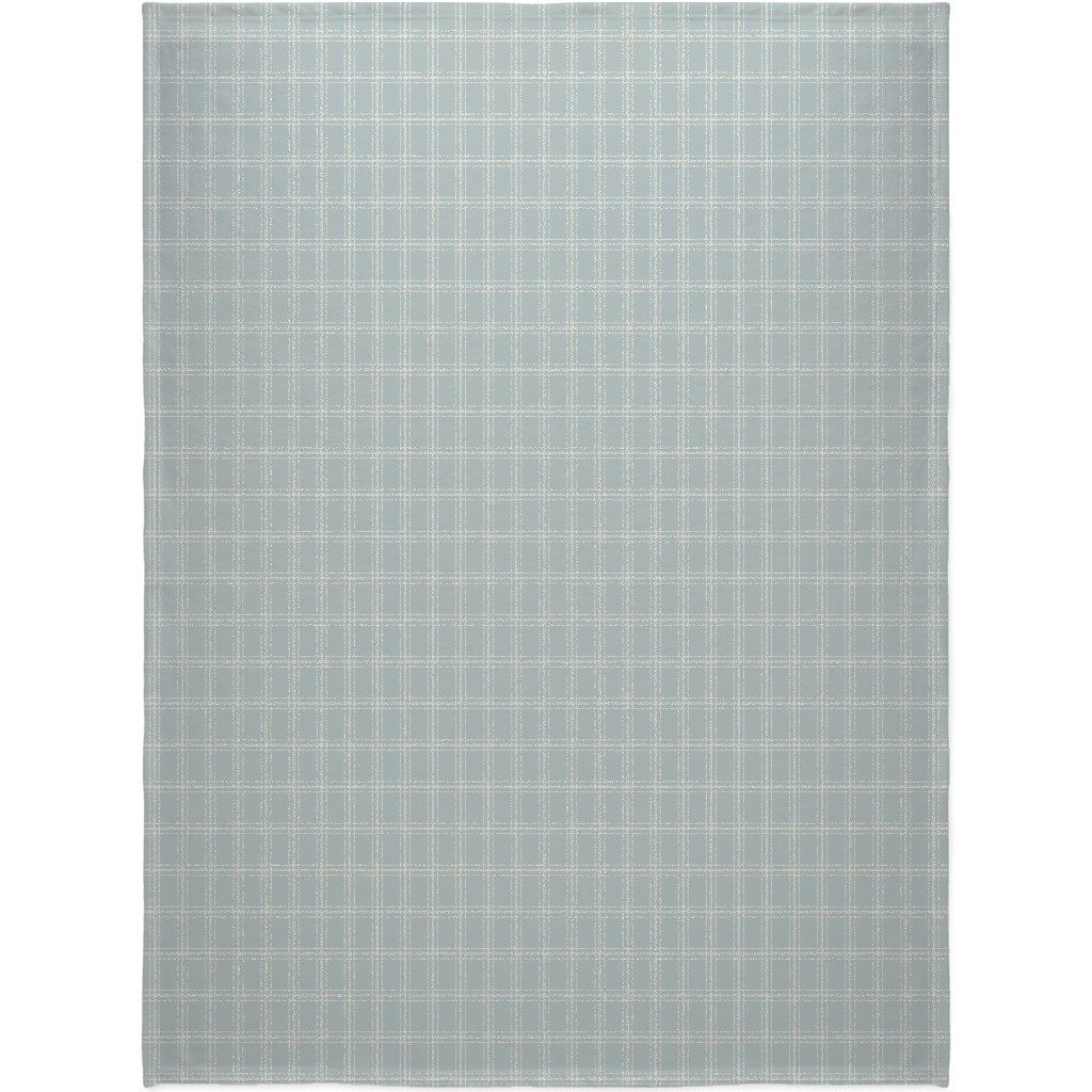 Lined Linens - Quad Plaid - Ivory, Blue Blanket, Fleece, 60x80, Blue