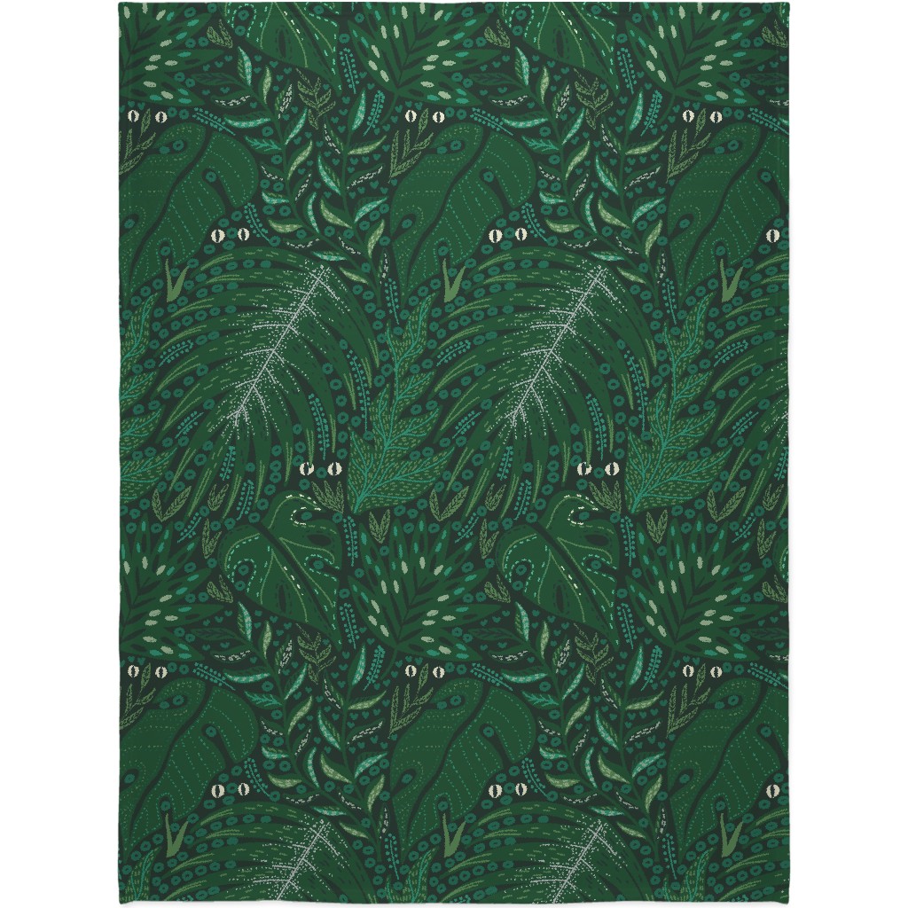 Hiding in Moody Tropical Leaves - Green Blanket, Fleece, 60x80, Green, Classic Green