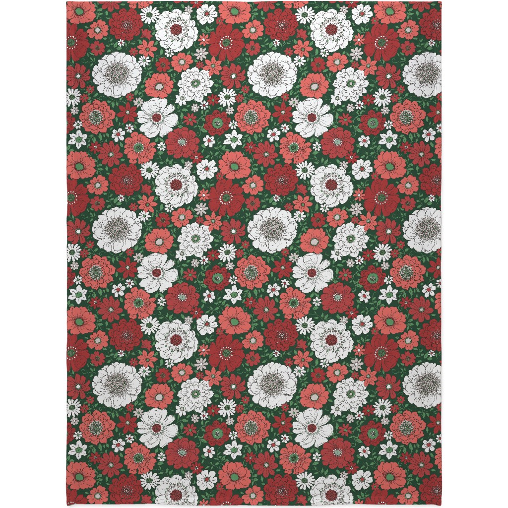 Camilla Retro Floral Christmas - Red and Green Blanket, Fleece, 60x80, Multicolor