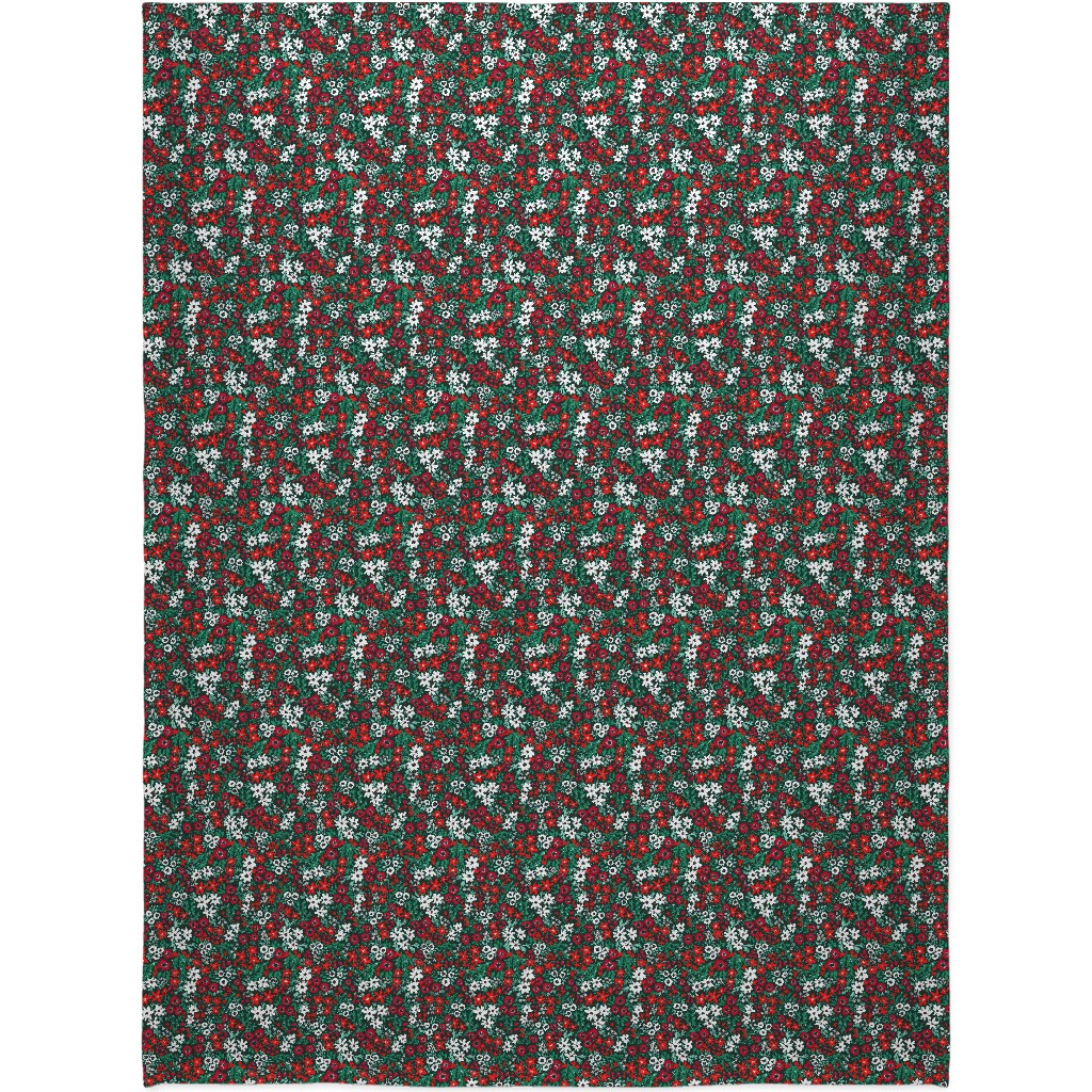 Rustic Floral - Holiday Red and Green Blanket, Fleece, 60x80, Green