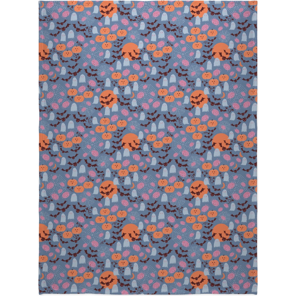 Cute Halloween - Blue and Orange Blanket, Fleece, 60x80, Multicolor