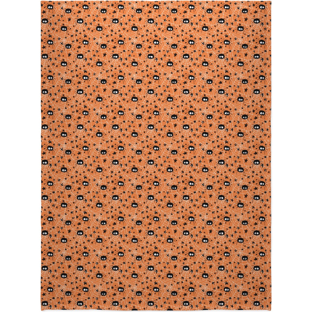 Cute Hand-Drawn Spider Halloween - Orange Blanket, Fleece, 60x80, Orange