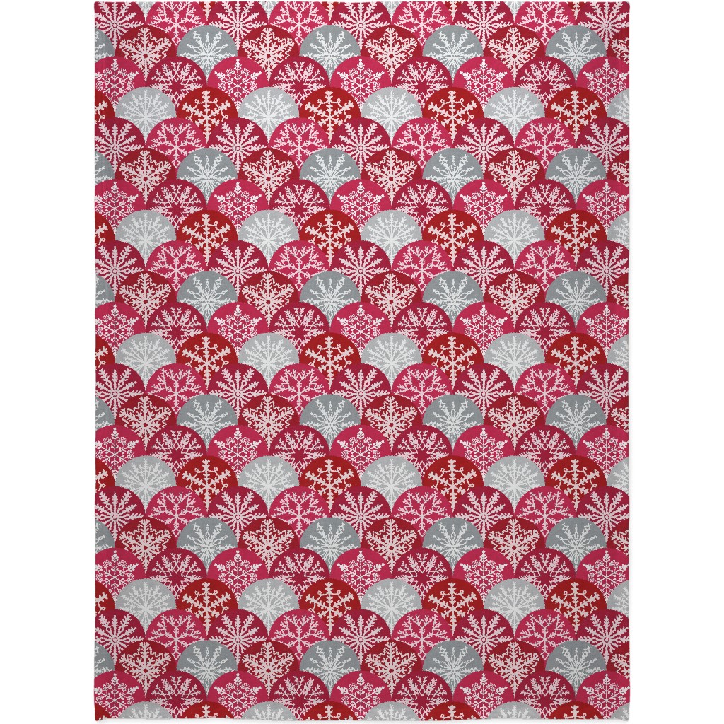 Christmas Snowflake Scallop Blanket, Fleece, 60x80, Red