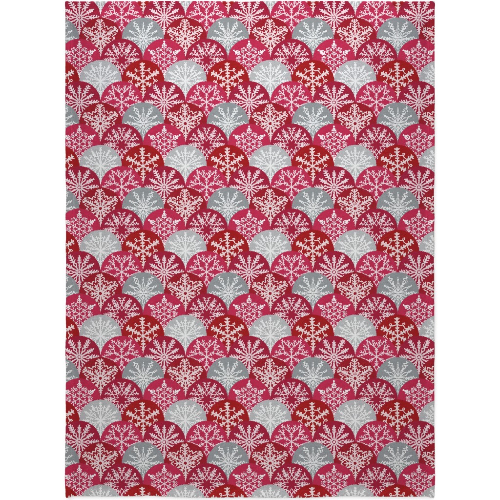 Christmas Snowflake Scallop Blanket, Fleece, 60x80, Red, Scarlet